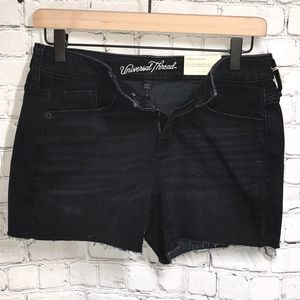 Denim distressed high-rise midi-stretch short